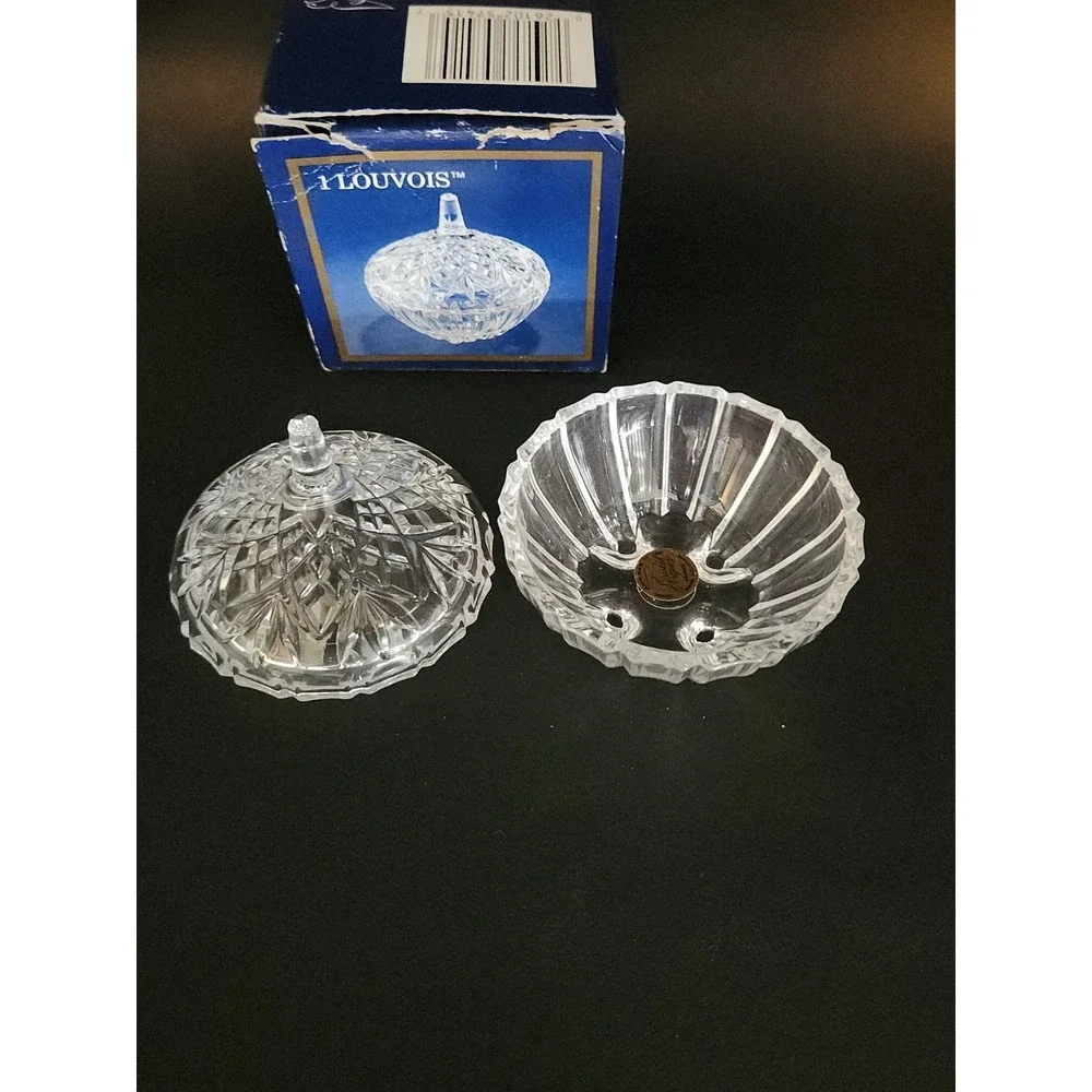Vintage Cristal d'Arques Louvois 24% Lead Crystal Lidded Trinket Dish Box 3.25
